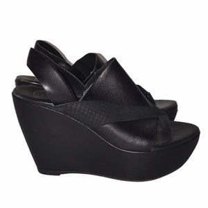 Acne Black Leather Wedge Sandals